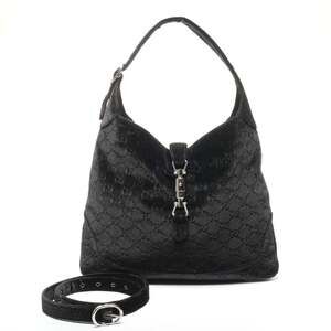 Gucci New Jackie Velvet One-Shoulder Bag in Black with Silver Hardware